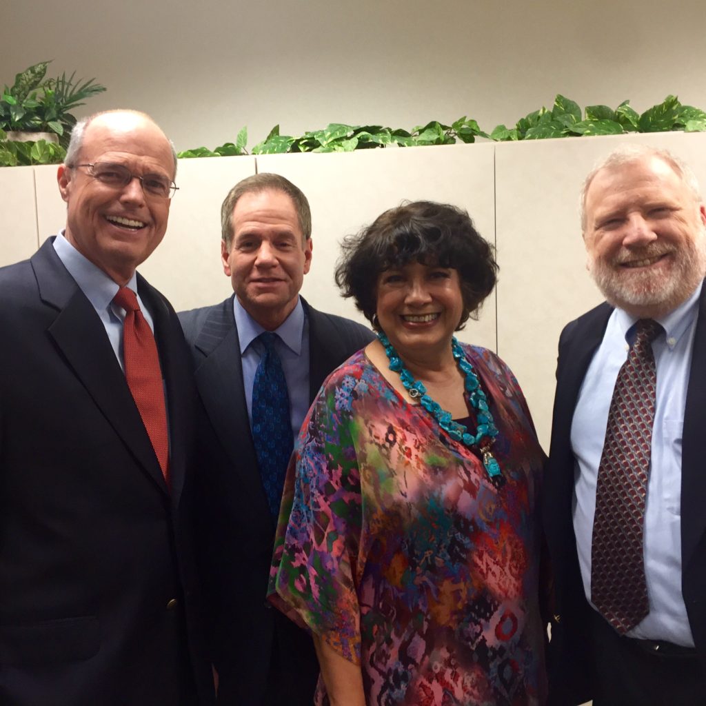 BWU founders enjoy a day of taping at McCuisition TV. Left to right: Richard Bowen, Michael Winston, Niki McCuistion (MTV producer), and Bill Black.