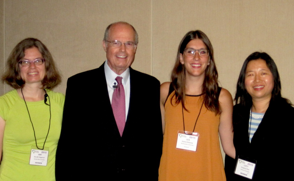 Ethical leadership speaker Richard Bowen along with Amy Hageman (left, Kansas State U) and Lucy Chen (Villanova U) and Lea Kilibarda, a co-writer of the Kellogg Case.