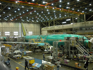 Image of boeing plant with large plane inside