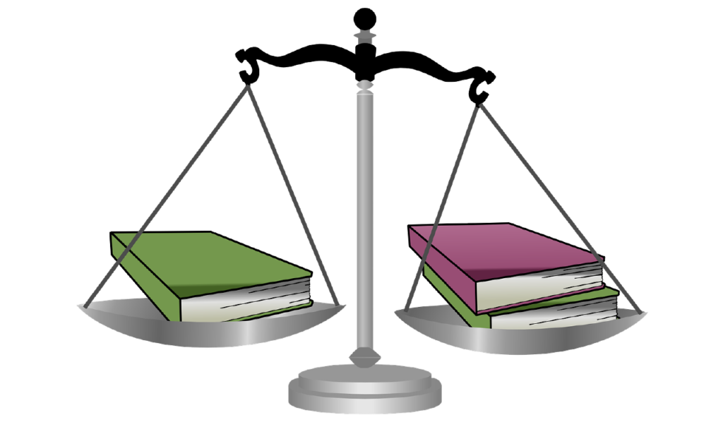 Graphic of scales weighing books