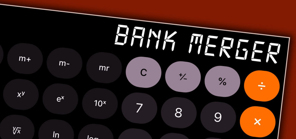 Image: Bank Merger spelled out on calculator screen