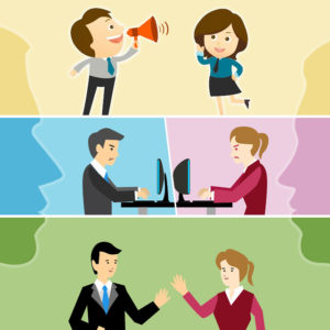 Graphic showing communication styles on multicolored background.