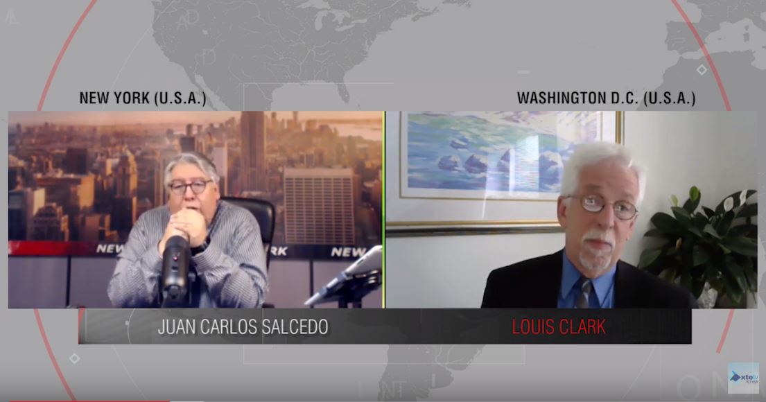 Screenshot of split screen from interview with Juan Carlos Salcedo on the left and Louis Clark on the right.