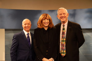 PIcture of Jim Faulk, Marianne Jennings and Dennis McCuistion on the McCuistion Television set.