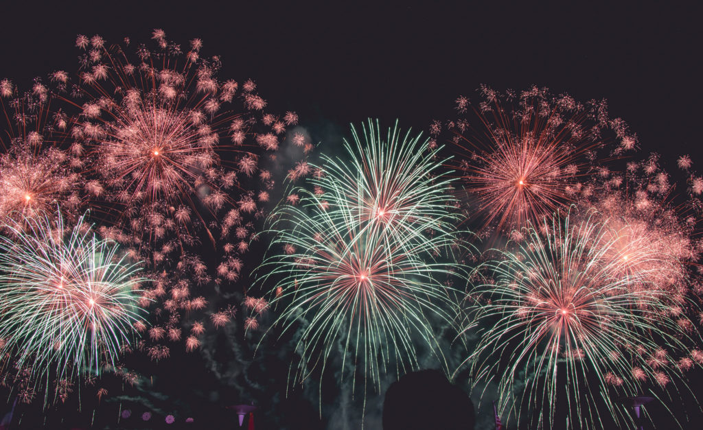Image: multicolored fireworks on a night sky